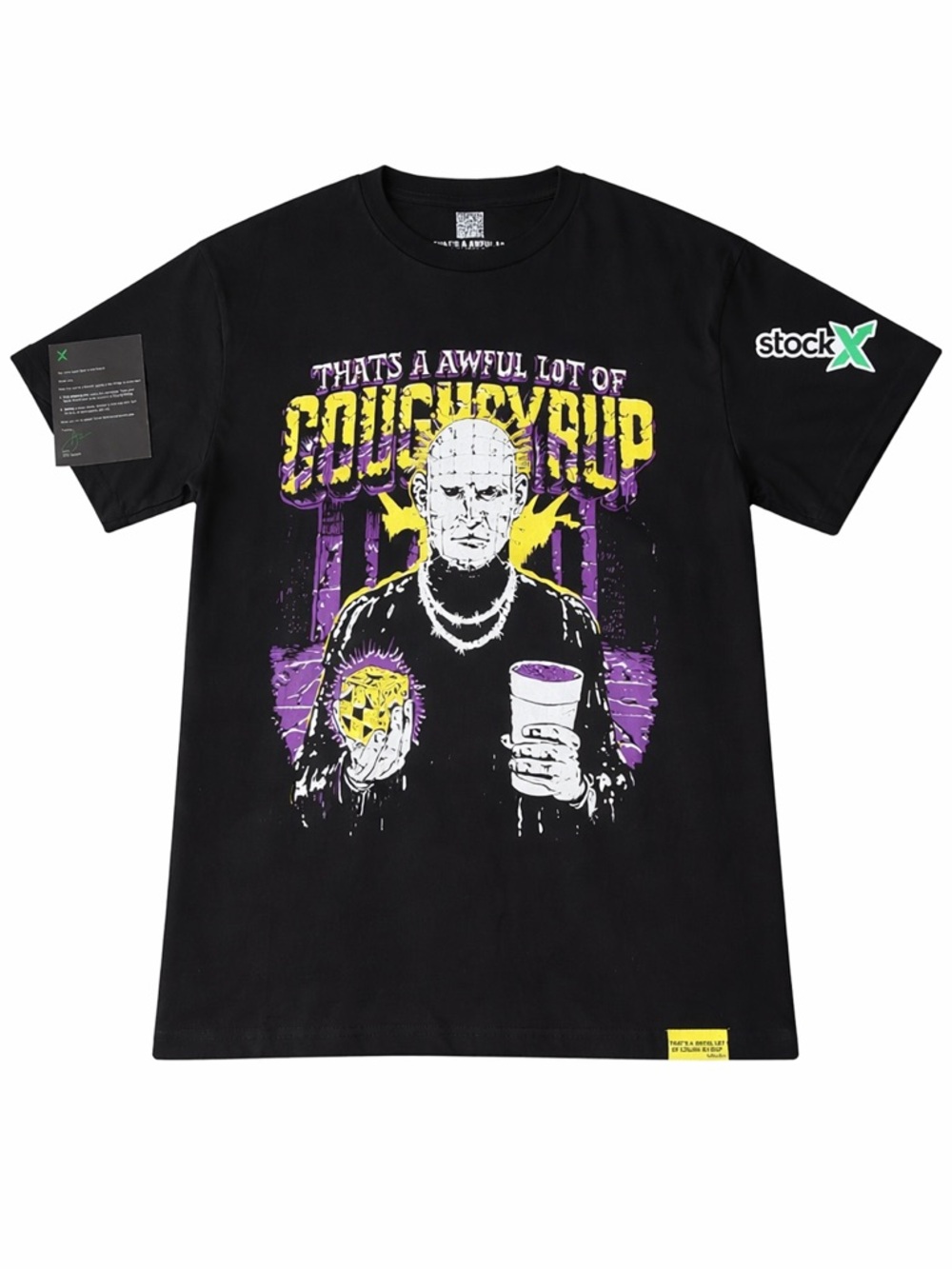 Black Short Sleeve Graphic Tee with Purple & Yellow Artwork